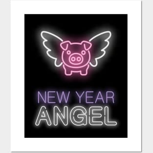 New Year Angel Funny Pig Print Posters and Art